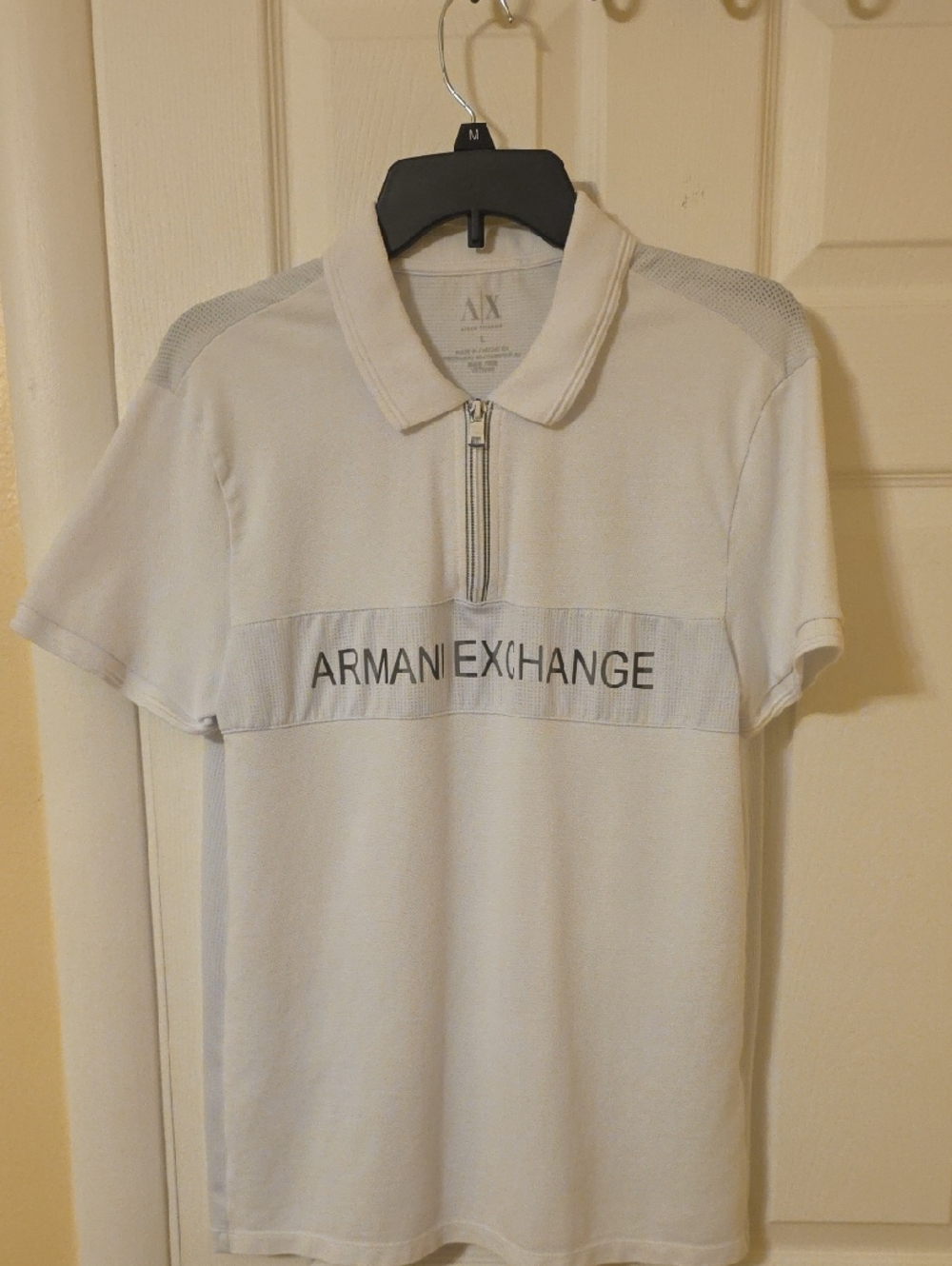 Armani Exchange Light Gray Zip Polo with Chest Logo
